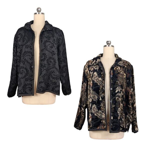 Vintage Tapestry Jacket Blazer XL Reversible Boho Whimsigoth Patchwork Black 90s - Picture 2 of 9